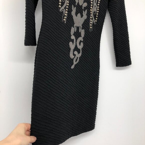 Free people Black textured “Looking for a  Stud” studded 3/4 sleeve mini dress - Picture 8 of 16